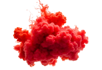 Explosive burst of vivid red smoke or ink diffusing in water, creating dynamic abstract patterns