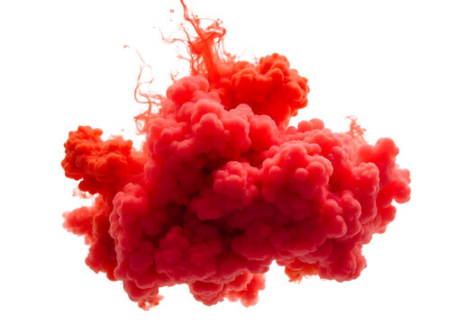 Explosive burst of vivid red smoke or ink diffusing in water, creating dynamic abstract patterns