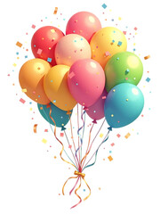 Vibrant watercolor style illustration of multicolored balloons with splatter effects, perfect for celebration themes