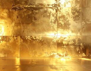 Golden wall & floor, reflective, abstract texture, metallic sheen, scratched surface, artistic