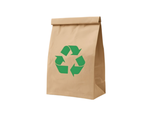 A paper bag featuring a vibrant green recycling symbol suggesting eco friendly practices