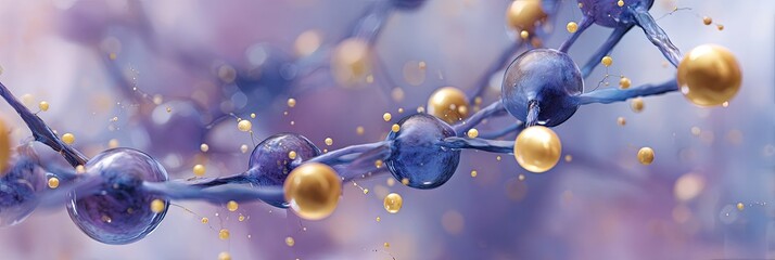 A macro view showcasing a molecular chain with spheres of varying hues and a gradient backdrop