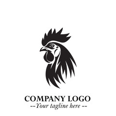 Head of Chicken Logo Symbol Black and White Illustration in Minimalist Modern Vector Design for Branding
