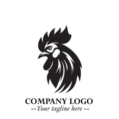 Head of Chicken Logo Symbol Black and White Illustration in Minimalist Modern Vector Design for Branding