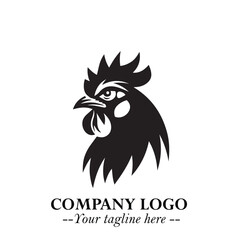 Head of Chicken Logo Symbol Black and White Illustration in Minimalist Modern Vector Design for Branding