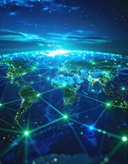 Global network visualization of Earth at night, glowing connections