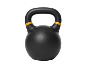 A solitary cast iron kettlebell on display for strength training and fitness marketing
