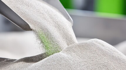 Closeup medium shot of pelletized biosolid fertilizer being conveyed on an assembly line highlighting the uniform shape and texture of ecofriendly plant nutrients.