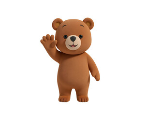 Fototapeta premium Adorable brown teddy bear waving its hand, a charming and friendly illustration for kids content