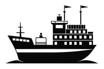 Obraz premium Graphic Illustration of a Cargo Ship with Flags Sailing on Water Surface