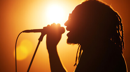 Silhouette Performer Singing Into Microphone