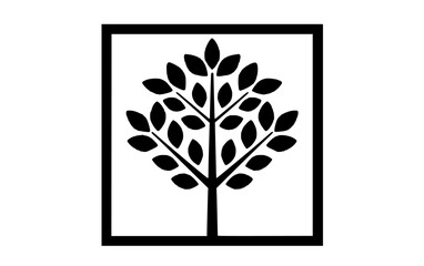 Obraz premium a black and white silhouette of a tree in a square frameblack, branch, frame, icon, illustration, logo, plant, square, symbol, tree, white 
