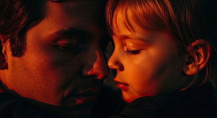 A father holds his young daughter close in a warm embrace