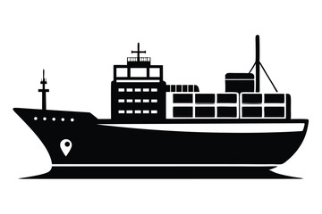 Obraz premium Black Silhouette of Container Ship with Navigation Equipment and Marker on Bow