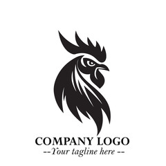 Head of Chicken Logo Symbol Black and White Illustration in Minimalist Modern Vector Design for Branding