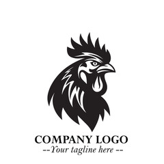 Head of Chicken Logo Symbol Black and White Illustration in Minimalist Modern Vector Design for Branding