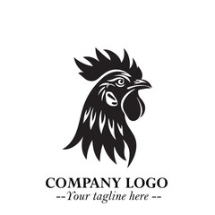 Head of Chicken Logo Symbol Black and White Illustration in Minimalist Modern Vector Design for Branding