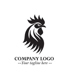Head of Chicken Logo Symbol Black and White Illustration in Minimalist Modern Vector Design for Branding