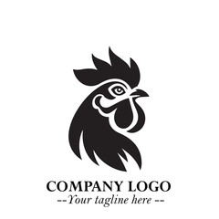 Head of Chicken Logo Symbol Black and White Illustration in Minimalist Modern Vector Design for Branding