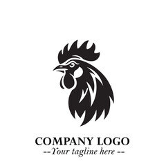 Head of Chicken Logo Symbol Black and White Illustration in Minimalist Modern Vector Design for Branding