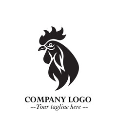 Head of Chicken Logo Symbol Black and White Illustration in Minimalist Modern Vector Design for Branding