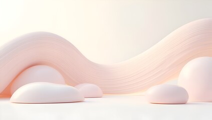 Fluid 3D abstract layers illuminated with gentle light gradients, blending airy tones of white, blue, and lavender in a modern aesthetic