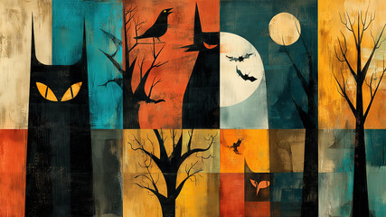 abstract Halloween painting in cubist and surrealist style