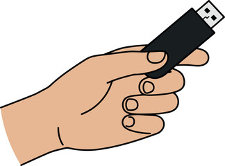 Hand holds usb flash drive data storage vector