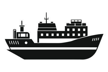 Obraz premium Black Silhouette Illustration of a Cargo Ship with Multiple Decks and Antennas