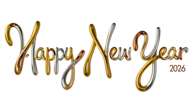 Happy new year 2026 text isolated on transparent background