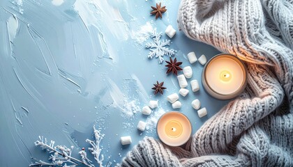 Warm candlelight and cozy textiles winter relaxation scene home comfort soft lighting aesthetic view serenity