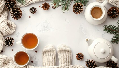 Cozy winter tea gathering home lifestyle photography warm environment overhead view comfort and relaxation