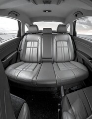 Gray leather car interior, panoramic view