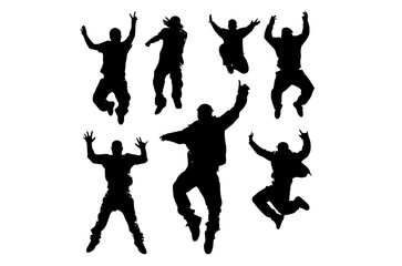 a group of silhouettes of people jumping in the airathletic, illustration, jump, man, martial, person, pose, profile 