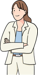 illustration of female business in white suit crossed arms pose