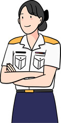 illustration of female navy officer crossed arms pose