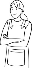 outline drawing of female barista crossed arms pose