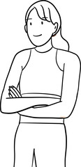 outline drawing of female fitness trainer crossed arms pose