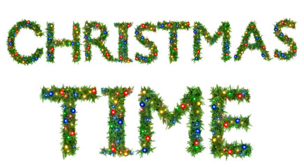 words CHRISTMAS TIME made from a Christmas garland