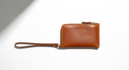 Stylish Brown Leather Wallet Compact Design with Wrist Strap for Everyday Essentials