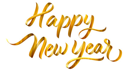 Golden happy new year calligraphy isolated on transparent background
