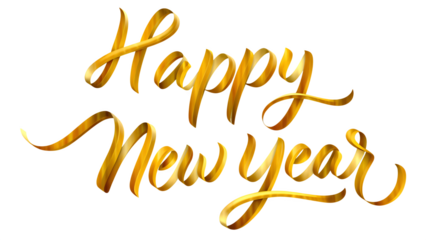 Golden happy new year calligraphy isolated on transparent background