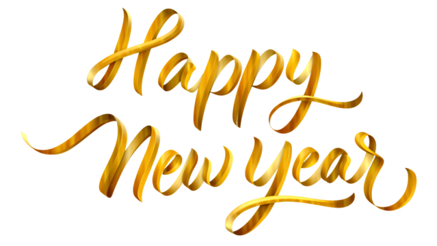 Golden happy new year calligraphy isolated on transparent background