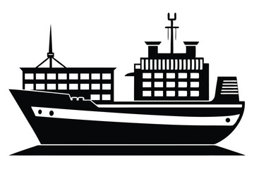 Obraz premium Black and White Silhouette of Cargo Ship with Visible Details and Structure