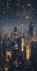 Fototapeta premium Glowing city skyline, bokeh lights cascading down