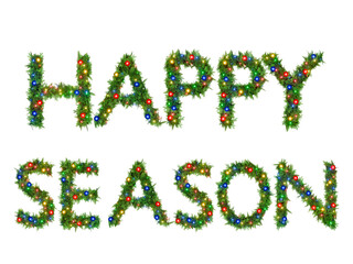 words HAPPY SEASON made from a Christmas garland.