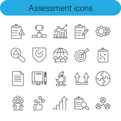 Collection of hand drawn assessment and evaluation icons