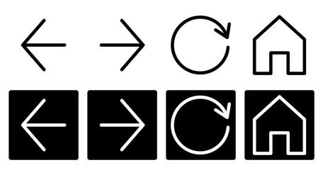 Arrow and home icons in minimalist line style. Vector illustration.