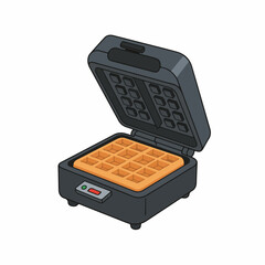 Isometric Flat Design Waffle Maker Appliance Breakfast Food Preparation Illustration