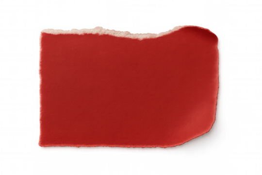Red torn paper piece with ripped edge texture, isolated with transparent background, providing copy space
